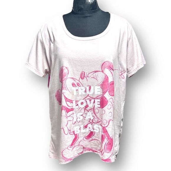 Disney 2XL Pink Mickey Minnie Graphic Tee Cotton True Love Top Barbiecore Retro - Picture 2 of 6